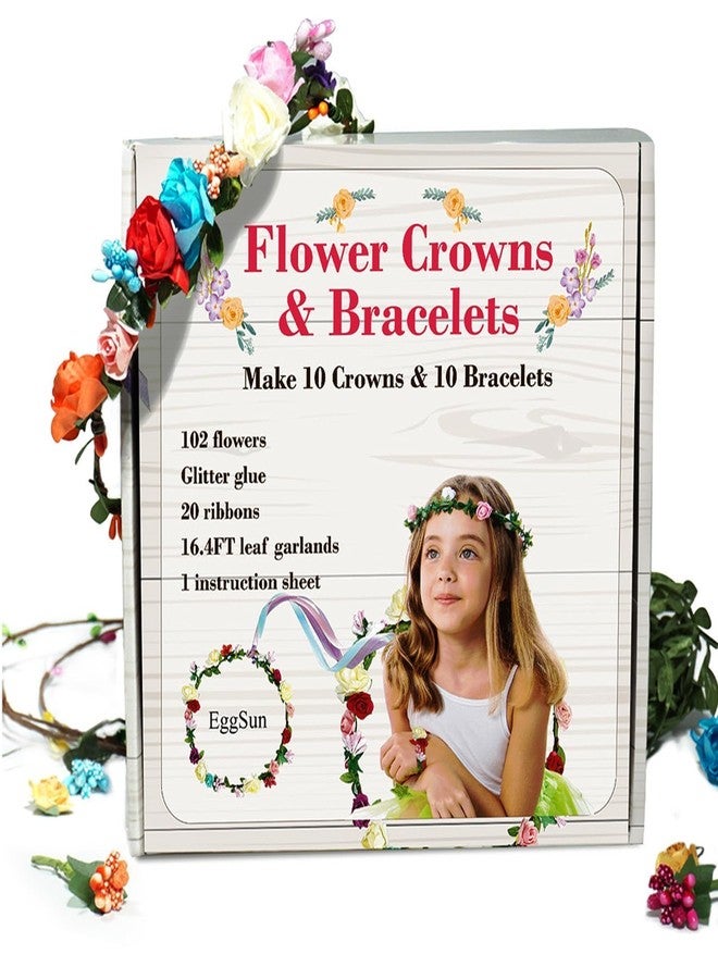 EggSun Flower Crown Making Kit for Girls Kids Gift Tea Party Spring Craft Bracelet DIY Fairy Flower Crown Kit Kids Birthday Party Floral Hair Arts Crafts Spring Easter Gift for Girls 5 6 7 12 Year Old - Image 1